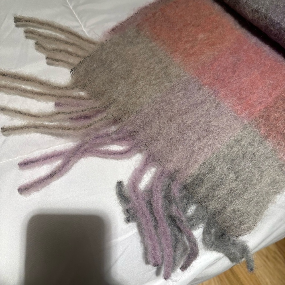 Acne Studios Multicolor Plaid Wool Scarf - Pink, Gray, Green, Brown - Picture 4 of 4